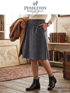 Pendleton Charcoal Herringbone Wool A-Line Skirt